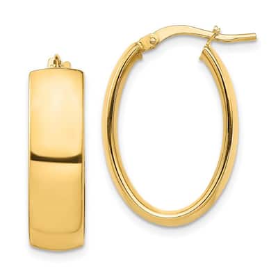 Curata 14k Yellow Gold High Polished Oval Hoop Earrings - 24.66x17.14mm