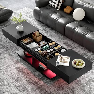 41.3"-76.7" Extendable Coffee Table, Efficient Central Coffee Table with Multiple Storage Compartments