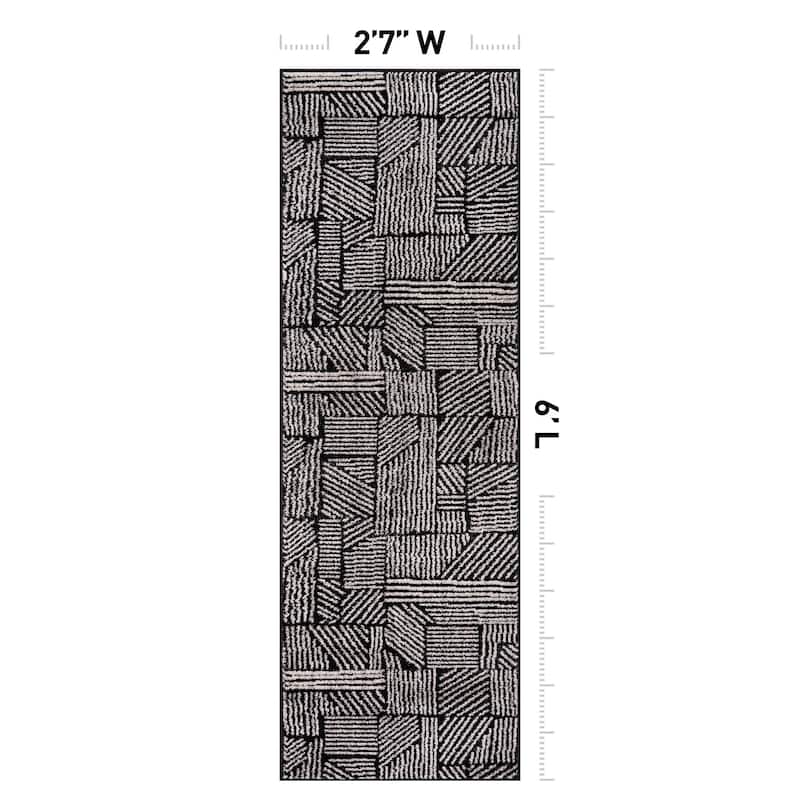 World Rug Gallery Contemporary Boho Stripes Black Area Rug