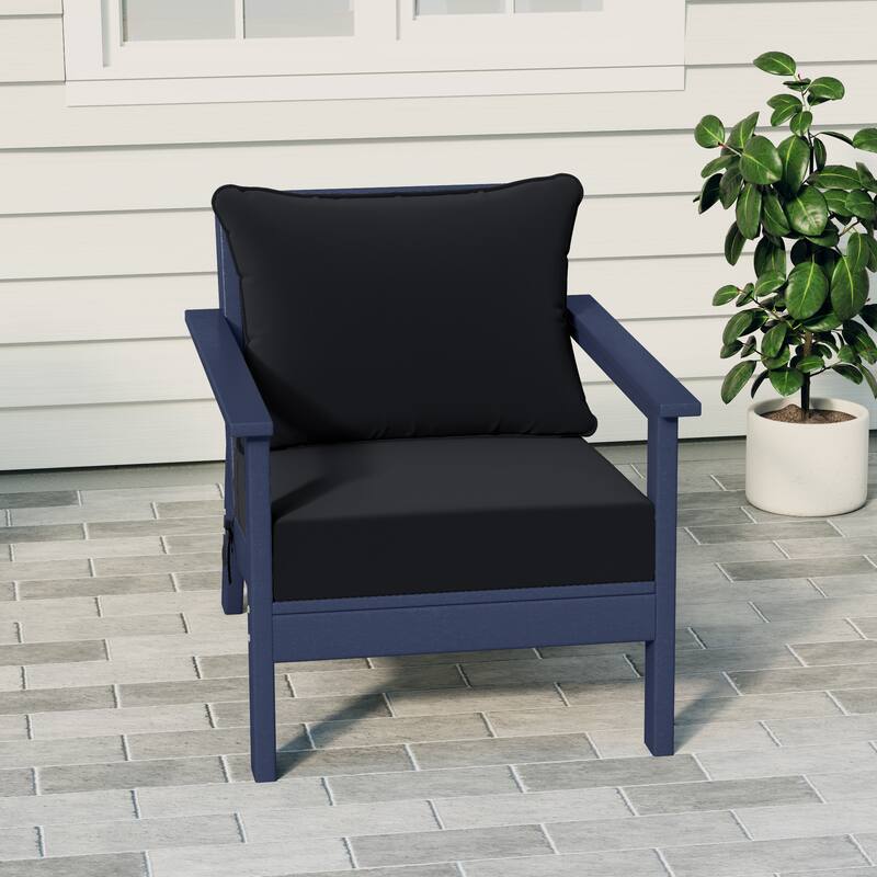 Birchwood All Weather HDPE Outdoor Patio Deep Seating Navy Blue Club Chair With Cushions (1-Piece) - Navy Blue/Black