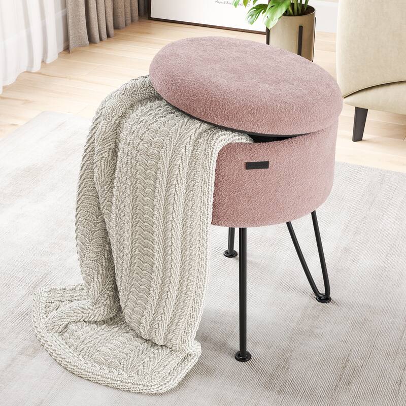 StorageBud Round Ottoman with Storage, Modern Ottomans for Living Room and Bedroom