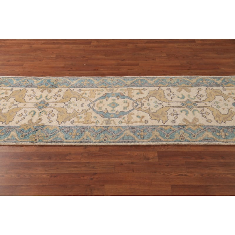 Oushak Oriental Runner Rug Hand-Knotted Floral Wool Carpet - 2'8" x 10'2"