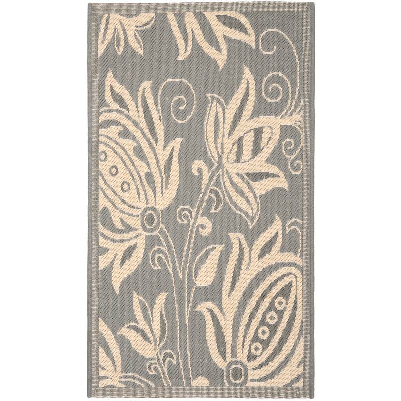 SAFAVIEH Courtyard Leatrice Indoor/ Outdoor Patio Backyard Rug - 2' x 3'7" - Grey/Natural