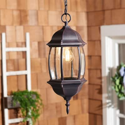 SAFAVIEH Outdoor Lighting Collection Grazia 8" Rustic Outdoor Pendant - 8" W x 8" D x 20" H