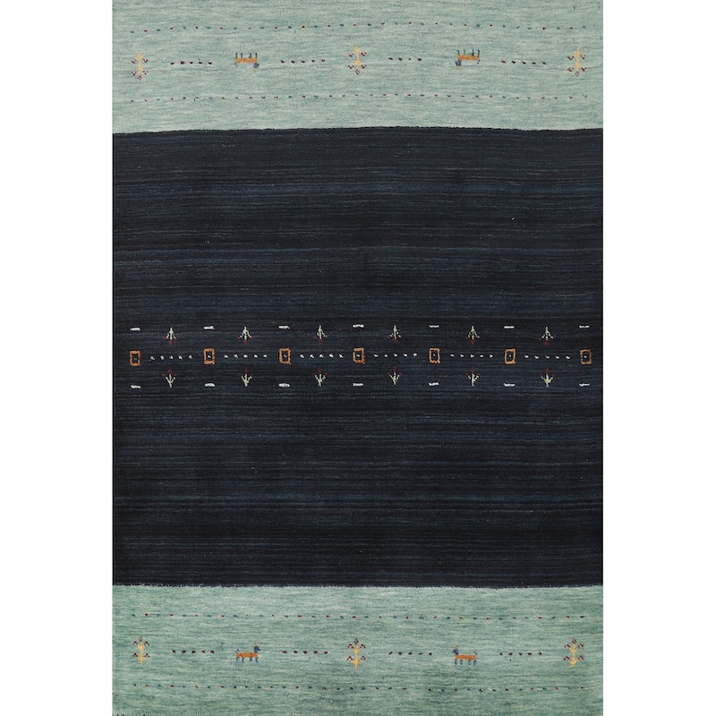 Navy Blue Tribal Gabbeh Indian Rug Handmade Modern Wool Carpet - 4'0" x 5'10"