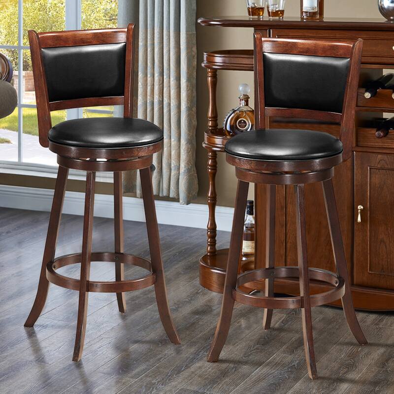 Costway Set of 2 29'' Swivel Bar Height Stool Wood Dining Chair