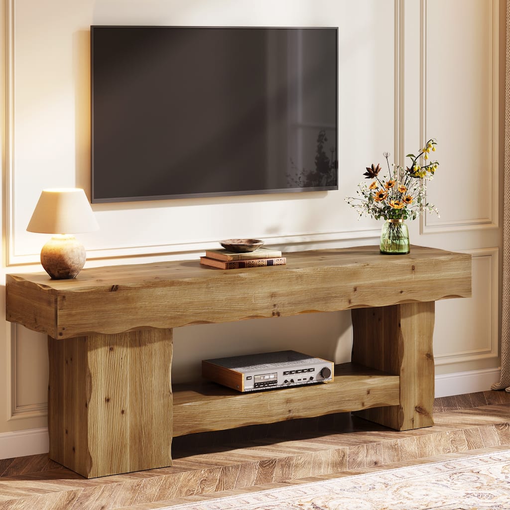 Solid Wood TV Stand for TVs up to 75 inches, Farmhouse Entertainment Center with Storage for Living Room