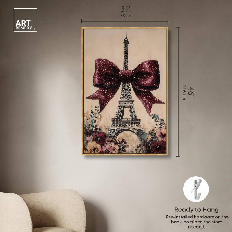 Sparkling Bow Eiffel Tower Canvas by Art Remedy