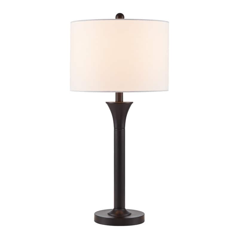 KAWOTI 28'' Black Metal Transitional Table Lamp for Living Room with White Linen Shade - D13" * H28"