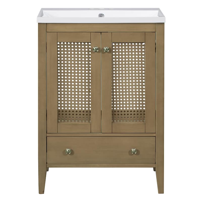 MDF Freestanding Bathroom Vanity Set with Drawer,Doors and Integrated Ceramic Sink