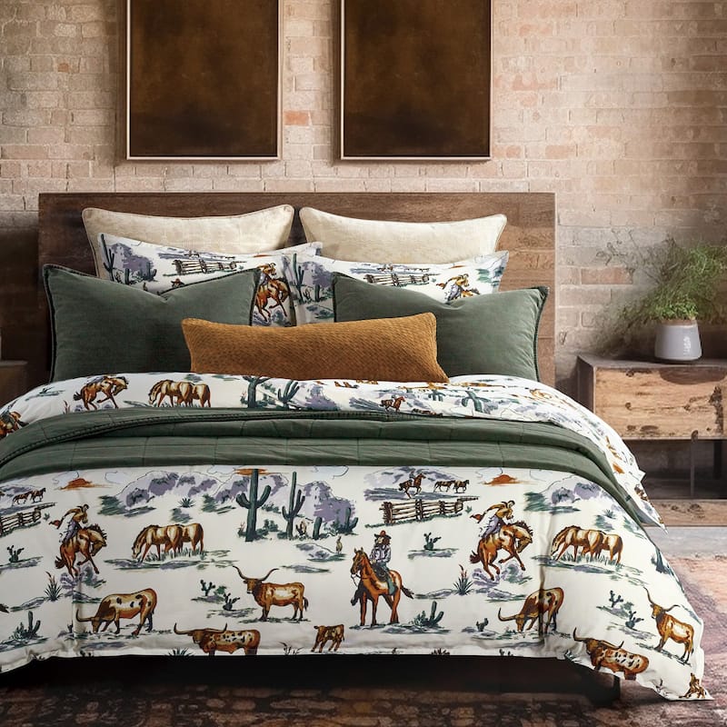 Paseo Road Ranch Life Western Cowboy Rustic Western Bedding 3 Piece Comforter Set with Pillow Shams - Queen