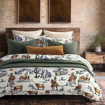 Paseo Road Ranch Life Western Cowboy Rustic Western Bedding 3 Piece Comforter Set with Pillow Shams
