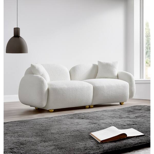 Teddy Fabric Curved Loveseat Modern Sherpa Plush Recliner Sofa