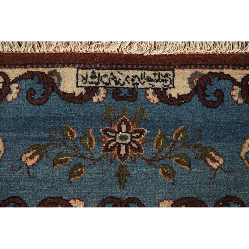 Hand Knotted Oriental 100% Wool Carpet Traditional Pictorial Green Kashan Area Rug - 6' 8'' X 4' 6''