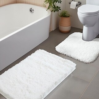 White Bathroom Rugs Sets Piece ，Non Slip Soft Absorbent Plush