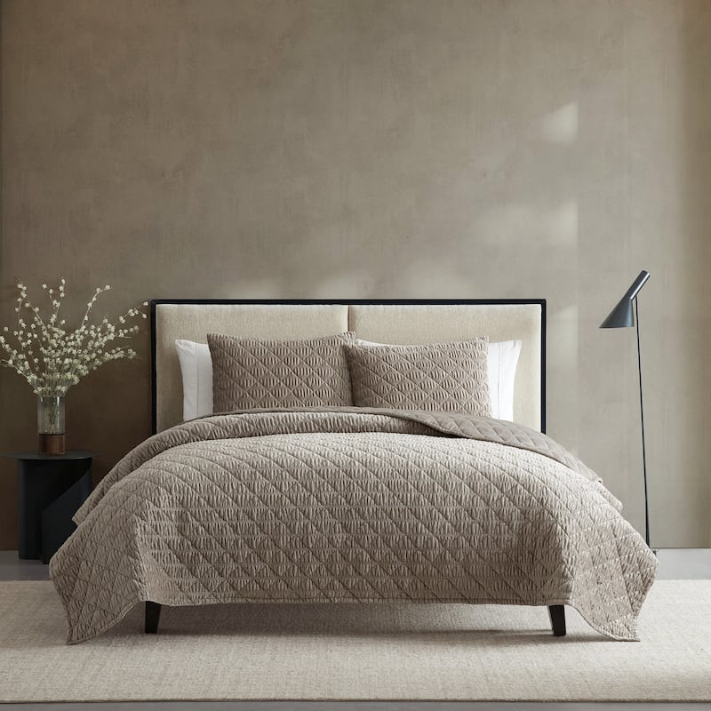 Vera Wang Solid Crushed Velvet Brown Reversible Quilt Set