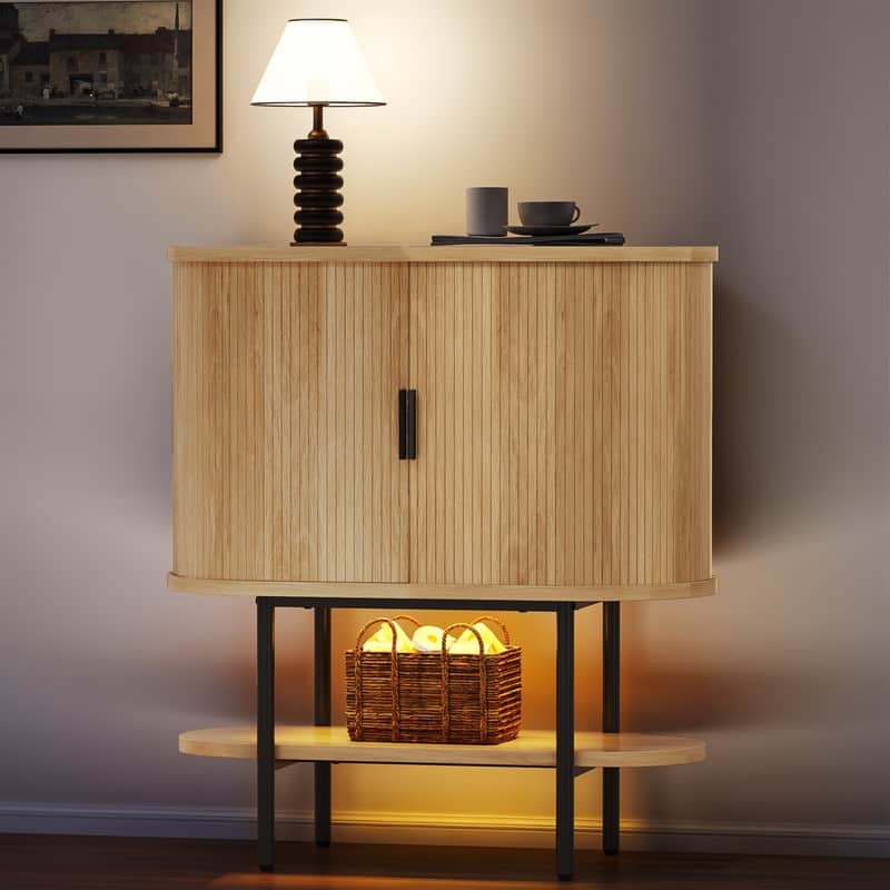 Moasis 35" Buffet Cabinet Storage Sideboard with LED Light and Sliding Doors