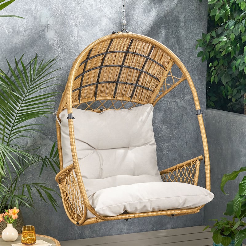 Malia Outdoor/Indoor Wicker Hanging Chair with Cushion (Stand Not Included) by Christopher Knight Home