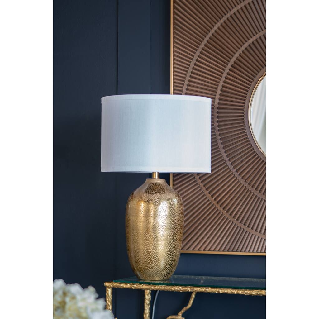 D15x25.7" Round Aluminum Sheet Gold Table Lamp with White Fabric Shade (Lamp Shade Assembly Required)
