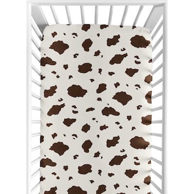 Sweet Jojo Designs Cow Print Girl Boy Gender Neutral Fitted Crib Sheet Brown Vintage Country Animal Print Western Wild West Tan