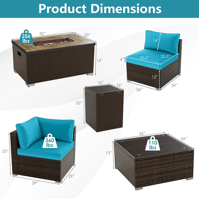 Costway 7 Pieces Outdoor Furniture Set with 32" Fire Pit Table and - See Details