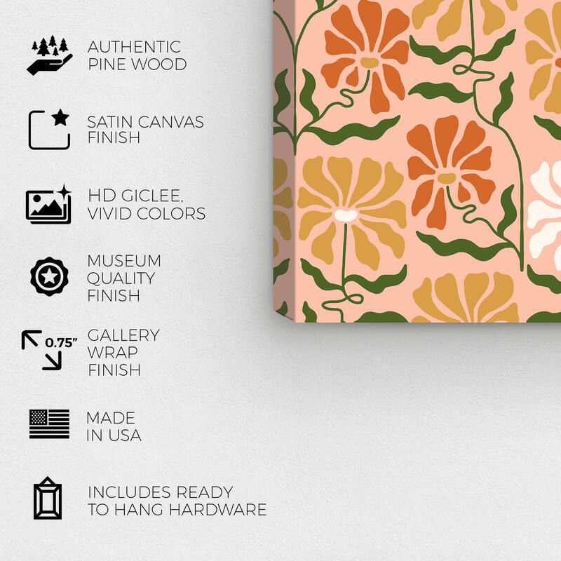 Wynwood Studio Canvas Abstract Flower Vine Pattern Pink and Light Pink Vintage Wall Art Canvas Print