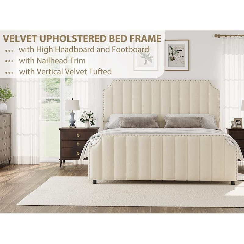 Bed Frame with 50.2" Headboard, Upholstered Platform