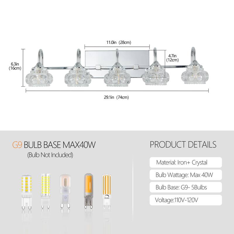 Modern Chrome Bathroom Vanity Light with Patterned Glass Shades