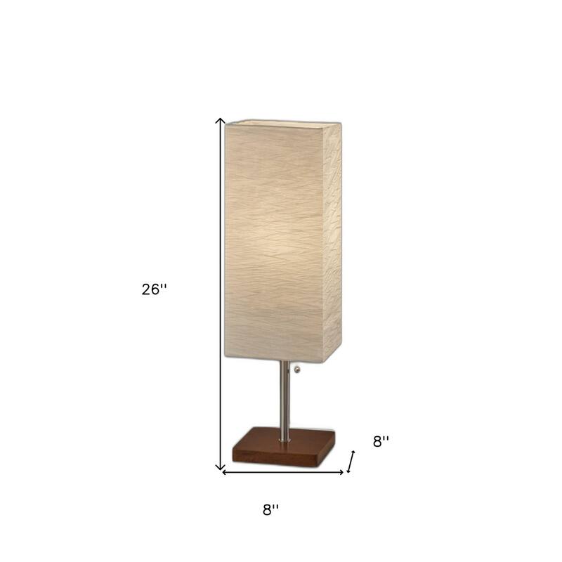 Solid Wood Base Table Lamp with Paper Square Shade and Pull Chain - 8” x 8” x 25” (D x W x H)