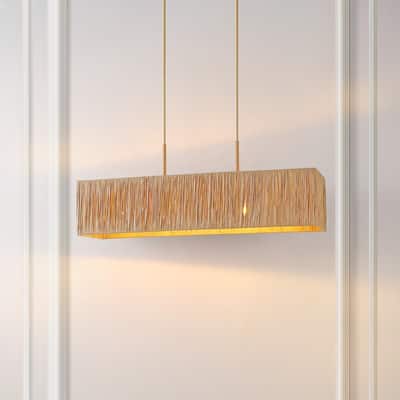 SAFAVIEH Lighting Hanke Extendable Pendant - 40 In. W x 12 In. D x 18-48 In. H - Natural/Gold - 40Wx12Dx48H