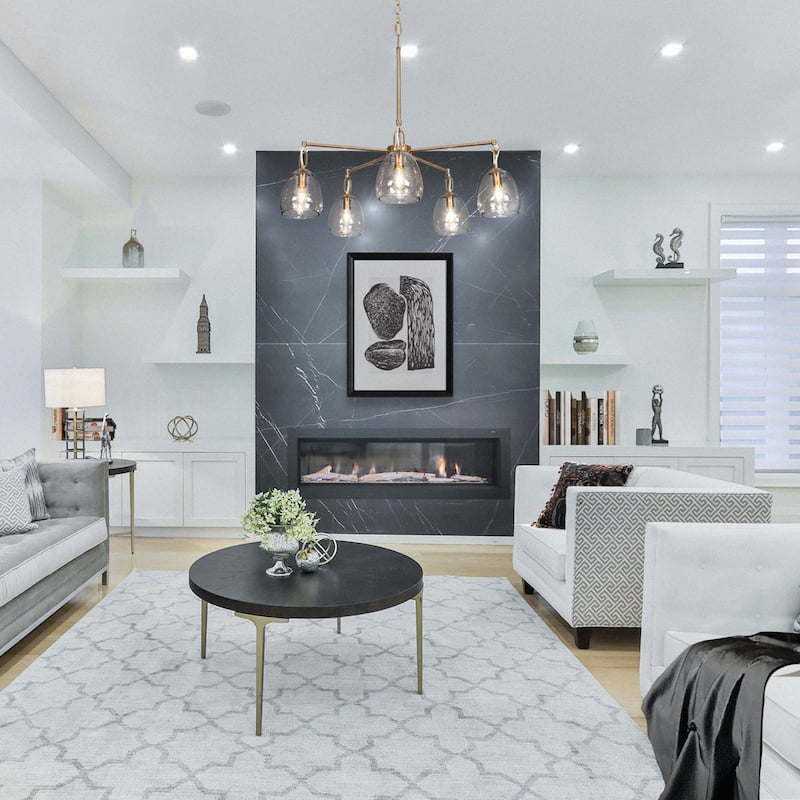 Blobfish Modern Gold 5-Light Glass Chandelier Cluster Wheel Light for Living Dining Room - Dia.28.7" x H24.8"