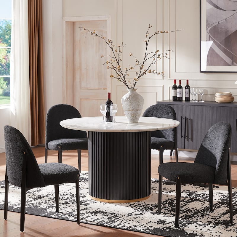 5-Pieces Dining Table Chairs Set with Imitation Marble Table Top