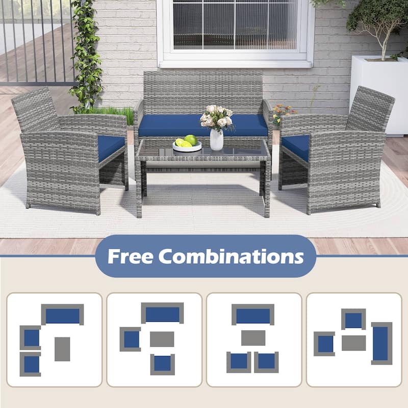 Gymax 8 Piece Patio Furniture Set Outdoor Wicker Conversation Set w/