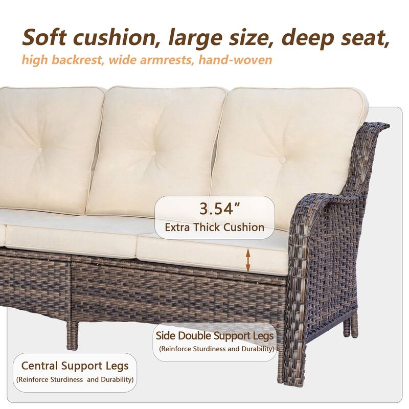 High Back 4-Piece Outdoor Wicker Patio Furniture Seating Sofa Set with Swivel Chairs