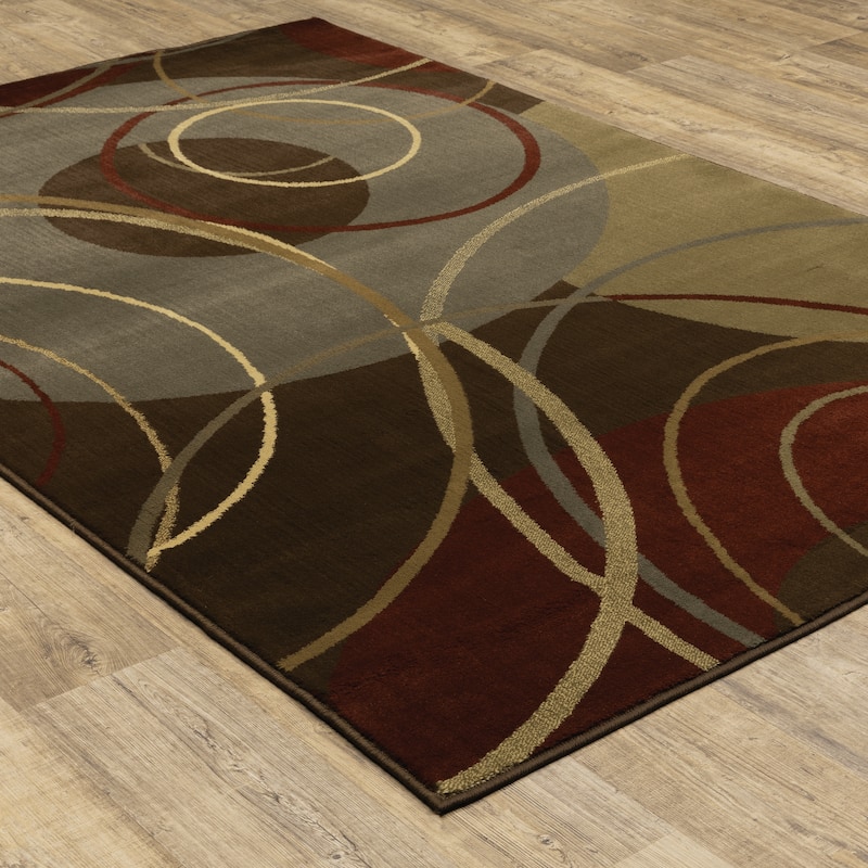 Arras Brown Red Abstract Contemporary Casual Area Rug
