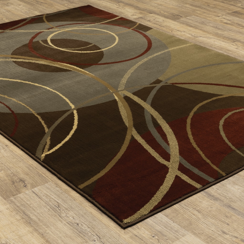 Arras Brown Red Abstract Contemporary Casual Area Rug