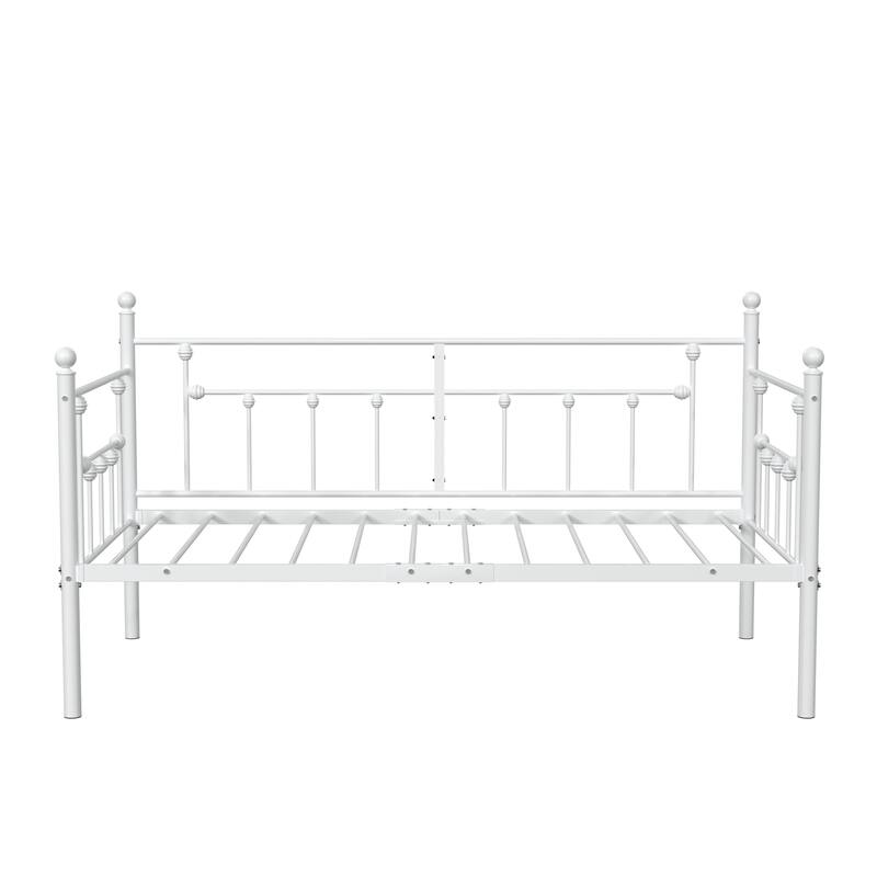 VECELO Roman Column Daybed 79" Iron Frame Space Saving Daybed Set with Rolling Trundle for Guest Teen Room Black or White