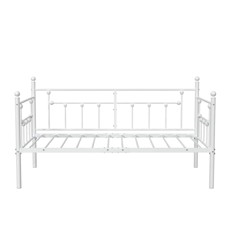 VECELO White Twin-Size Daybed with Roman Column Design Heavy-Duty Metal Frame for Kids Living Room and Guest Bed