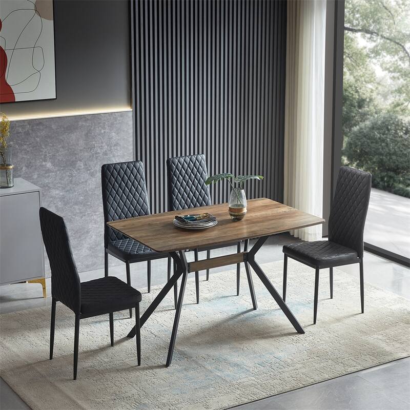Modern MDF Wooden Top Dining Table with Metal Shelf