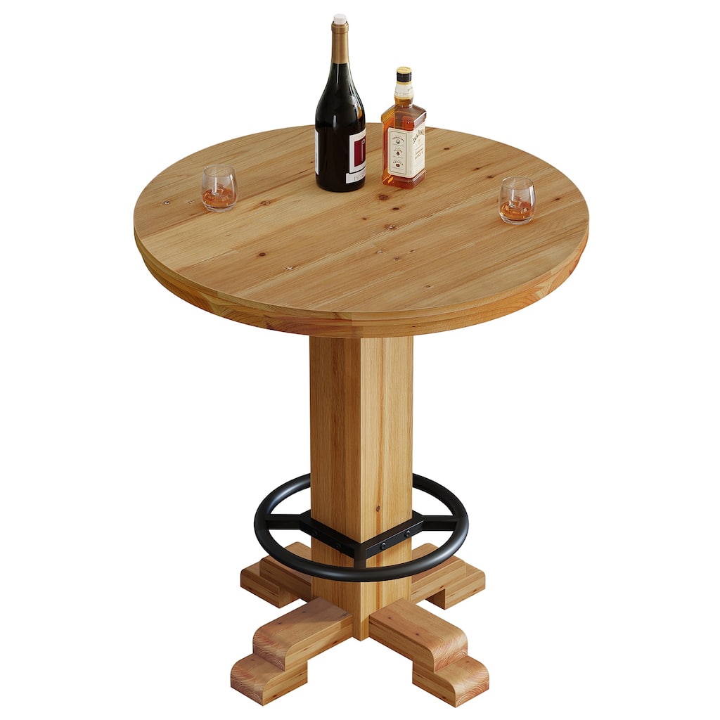 Round Bar Table, 37.4" H Bistro Pub Table with Metal Footrest