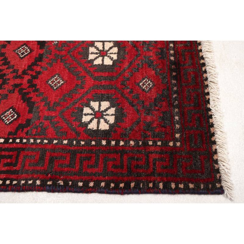ECARPETGALLERY Hand-knotted Baluch Red Wool Rug - 3'0 x 6'4