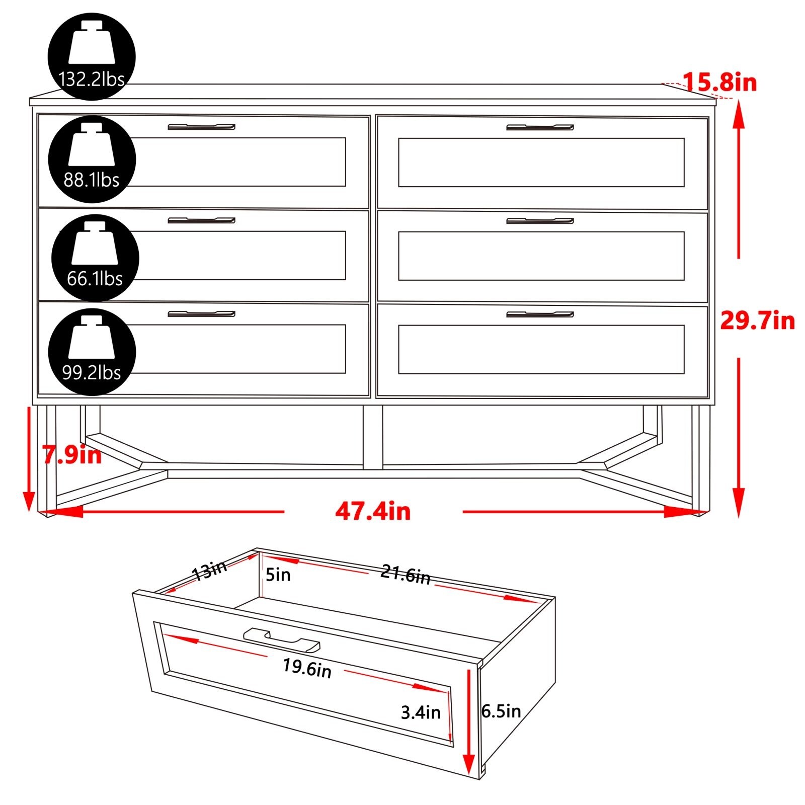 VEIKOUS 6-Drawer Bamboo High Stand Cabinet Dresser Chest of