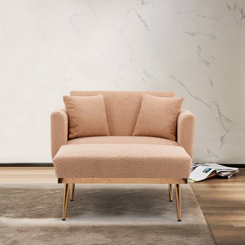 62'' L Chaise Lounge Indoor, Modern Teddy Fabric Sleeper Chair Bed for Living Room, Convertible Lounge Chair with Iron Legs