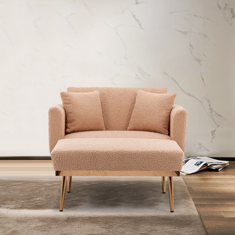 Roomfitters Classic Chaise Lounge Chair, Modern Teddy Fabric Accent Chair for Bedroom or Living Room
