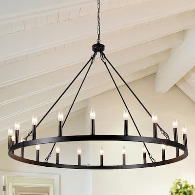 20-Light Modern Farmhouse Chandelier, 47.24 Inch Wagon Wheel Chandelier for Living Room Kitchen Island Dining Foyer
