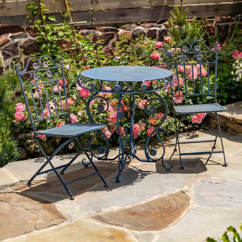 3- Piece Bistro Set with Flower Accents "Copenhagen" - 30.31" L x 30.31" W x 30.31" H.