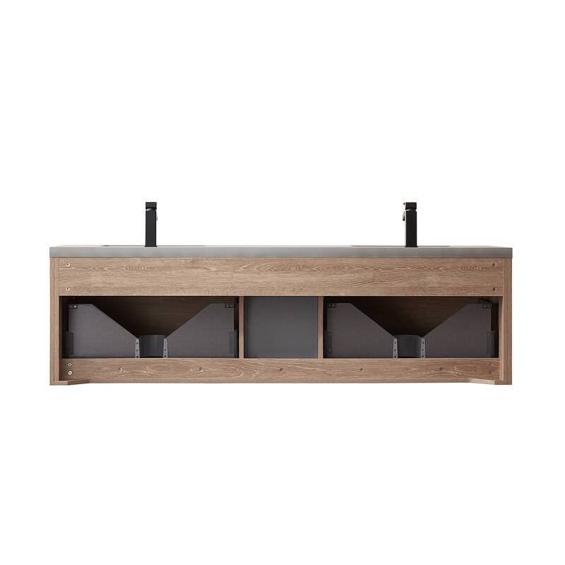 Carcastillo 72" Double Wall-Mount Vanity with Stone Top, Mirror