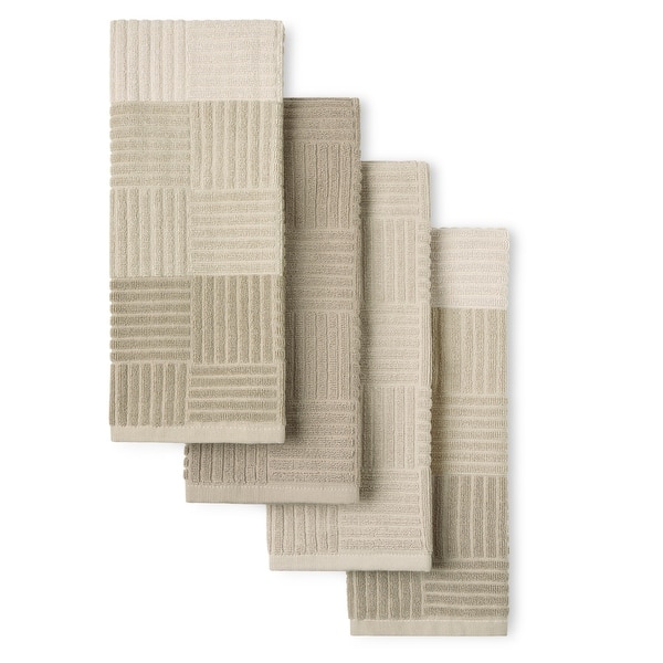TOWN & COUNTRY BASICS Basketweave Antimicrobial Terrycloth Kitchen Towel 4-Pack Set, Absorbent 100% Cotton, Machine Washable