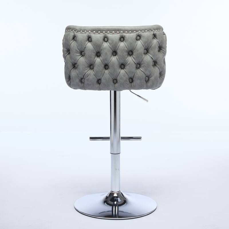Modern PU Upholstered Bar Stools Set of 2, Swivel Barstools with Tufted Back, Adjustable Seat Height with Chrome Base