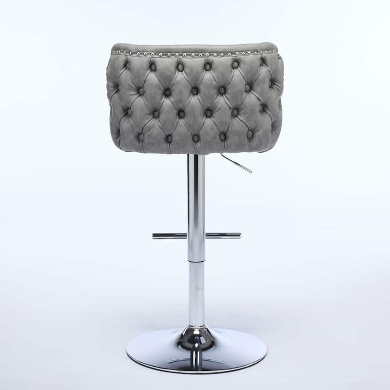 Set of 2 Modern Leather Upholstered Swivel Adjustable Height Tufted Bar Stools with Back